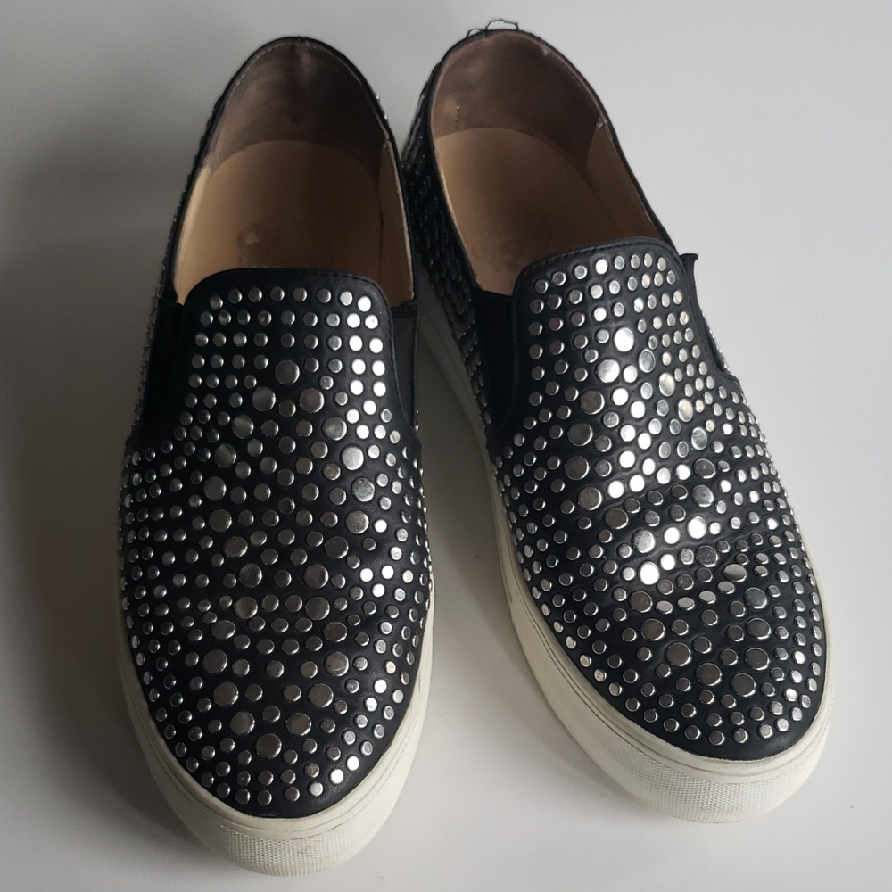 Disco Ball Sparkle Silver Studded Black Slip-On Platform Sneakers Unisex